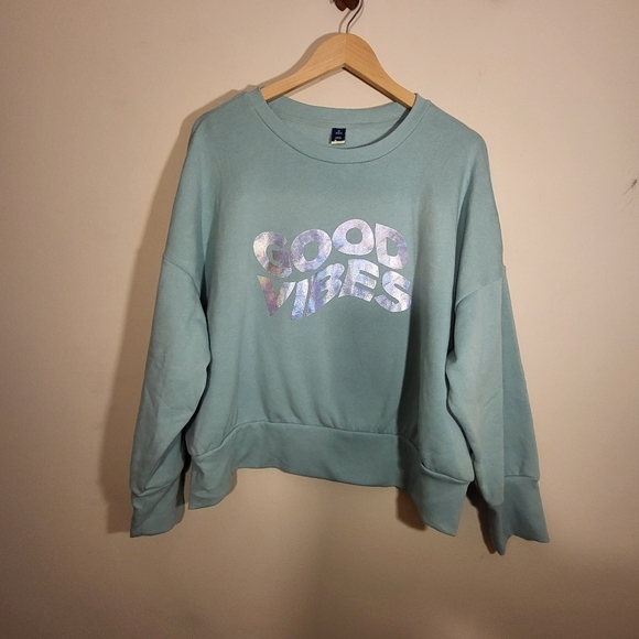 Old Navy Mint Green Good Vibes Sweatshirt 2X NWT - Picture 3 of 5